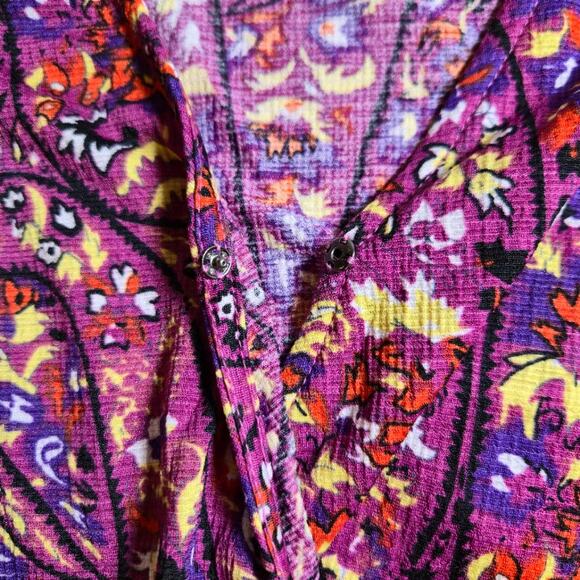 Melloday Womens Paisley Wrap Top Size XL Purple Smocked Hem Bohemian - Picture 6 of 11